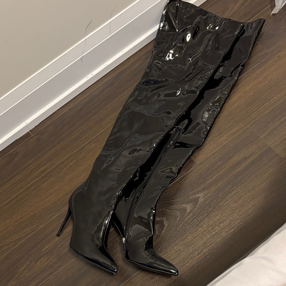 Black Patent Over-the-Knee Stiletto Boots - Women